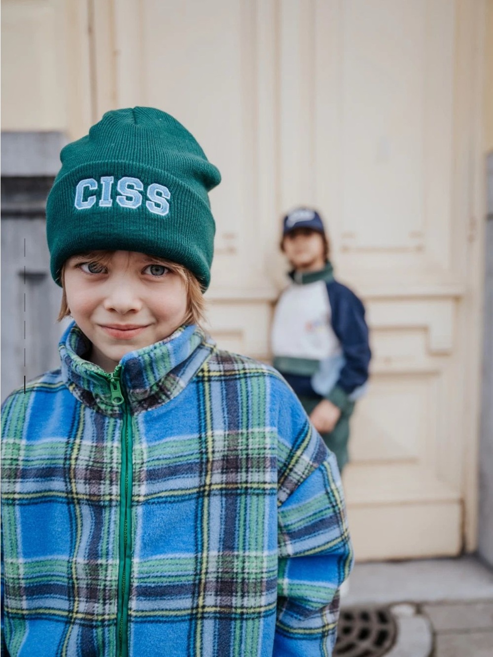 COS Cos I Said So Boys Plaid Fleece Jacket in Blue Green Like New Zip Up